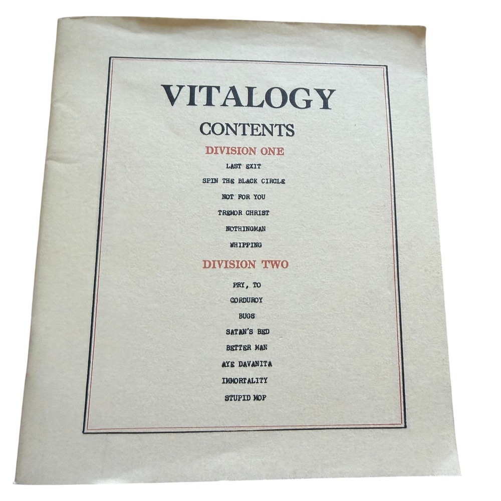 Pearl‎ Jam Vitalogy CD Booklet Insert Original 1994 Album Art Lyrics Glossary